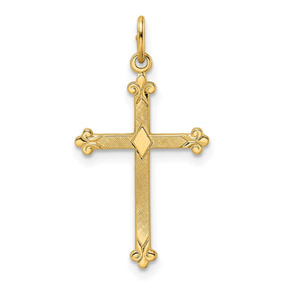 14k Yellow Gold Polished and Textured Solid Kite-Shape Cross Pendant XR1950