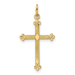 14k Yellow Gold Polished and Textured Solid Kite-Shape Cross Pendant XR1950