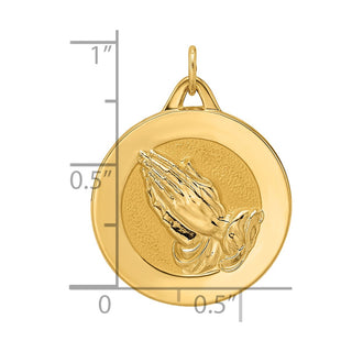 14k Yellow Gold Polished and Satin Solid Praying Hands Disc Pendant XR1951