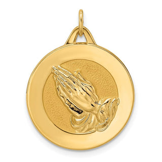 14k Yellow Gold Polished and Satin Solid Praying Hands Disc Pendant XR1951
