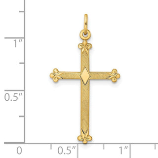 14k Yellow Gold Polished and Textured Solid Kite-Shape Cross Pendant XR1952