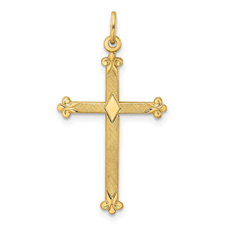 14k Yellow Gold Polished and Textured Solid Kite-Shape Cross Pendant XR1952