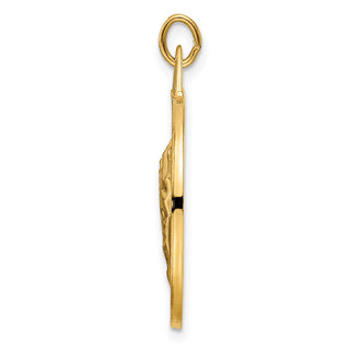 14k Yellow Gold Polished and Satin Solid Praying Hands Disc Pendant XR1953