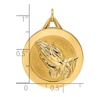 14k Yellow Gold Polished and Satin Solid Praying Hands Disc Pendant XR1953