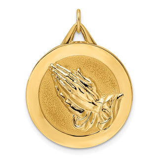 14k Yellow Gold Polished and Satin Solid Praying Hands Disc Pendant XR1953