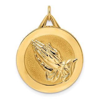 14k Yellow Gold Polished and Satin Solid Praying Hands Disc Pendant XR1953