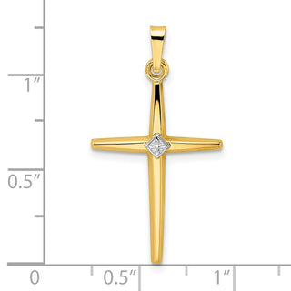 14k Two-tone Gold Polished Solid Kite-Shape Center Cross Pendant XR1964