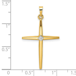 14k Two-tone Gold Polished Solid Kite-Shape Center Cross Pendant XR1966