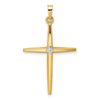 14k Two-tone Gold Polished Solid Kite-Shape Center Cross Pendant XR1966