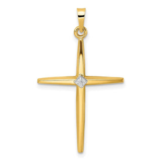 14k Two-tone Gold Polished Solid Kite-Shape Center Cross Pendant XR1966