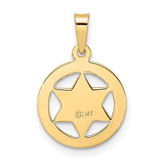 14k Yellow Gold Polished and Textured Solid Star of David in Frame Pendant
