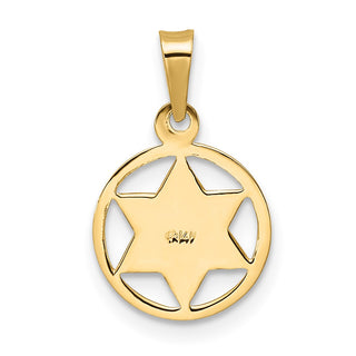 14k Yellow Gold Polished Solid Enameled Star of David in Frame Pendant