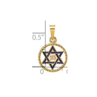 14k Yellow Gold Polished Solid Enameled Star of David in Frame Pendant