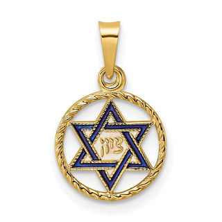 14k Yellow Gold Polished Solid Enameled Star of David in Frame Pendant