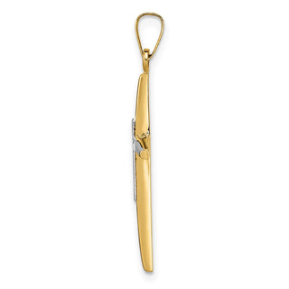 14k Two-tone Gold Polished Solid Double Cross Pendant XR1974