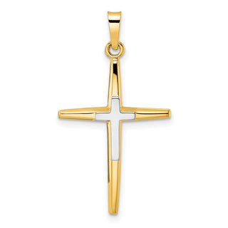 14k Two-tone Gold Polished Solid Double Cross Pendant XR1974
