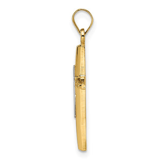 14k Two-tone Gold Polished Solid Double Cross Pendant XR1976