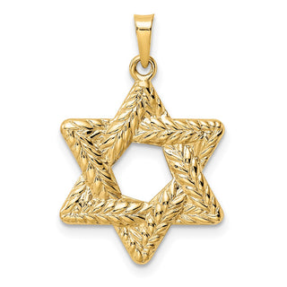 14k Yellow Gold Polished and Textured Solid Star of David Pendant XR1977