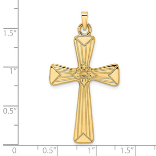 14k Yellow Gold Polished Center Flower Solid Cross Pendant XR1978