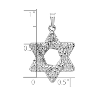 14k White Gold Polished and Textured Solid Star of David Pendant