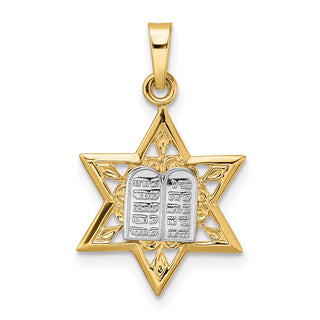 14k Two-tone Gold Polished Solid Star and Torah Pendant