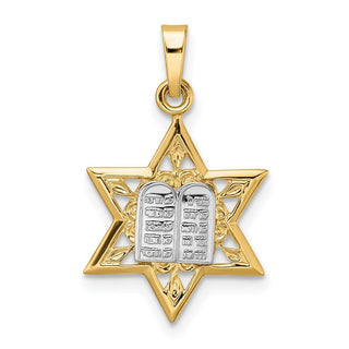14k Two-tone Gold Polished Solid Star and Torah Pendant