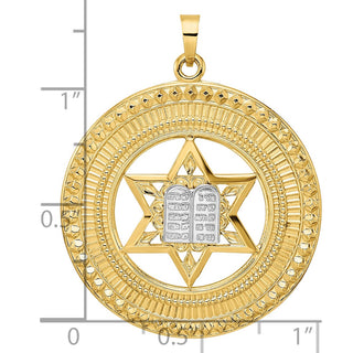 14k Two-tone Gold Solid Star and Torah Inside Frame Pendant