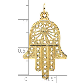 14k Yellow Gold Polished Solid Filigree Hamsa Pendant
