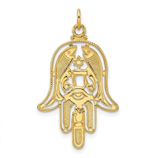 14k Yellow Gold Polished & Textured Solid Hamsa Pendant