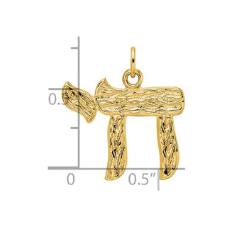 14k Yellow Gold Polished and Textured Solid Chai Symbol Charm
