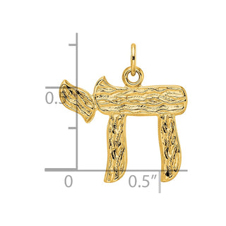 14k Yellow Gold Polished and Textured Solid Chai Symbol Charm