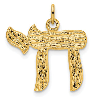 14k Yellow Gold Polished and Textured Solid Chai Symbol Charm