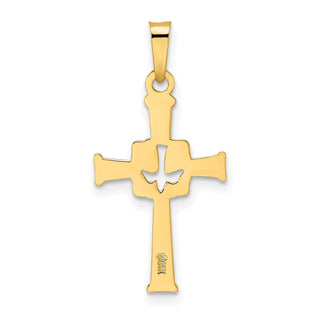 14k Yellow Gold Polished Cut Out Solid Dove Cross Pendant