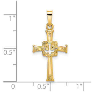 14k Yellow Gold Polished Cut Out Solid Dove Cross Pendant