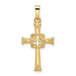 14k Yellow Gold Polished Cut Out Solid Dove Cross Pendant