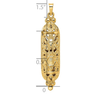 14k Yellow Gold Polished and Textured Solid Mezuzah Pendant