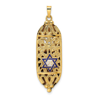 14k Yellow Gold Solid Mezuzah Enamel Star Pendant - 42 x 12.56mm, Polished