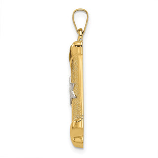 14k Two-tone Gold Polished and Textured Hollow Mezuzah Pendant