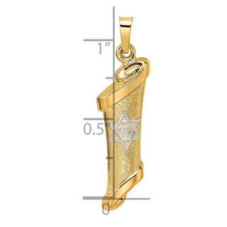 14k Two-tone Gold Polished and Textured Hollow Mezuzah Pendant