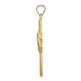 14k Two-Tone Gold Polished Hollow Praying Hands Cross Pendant