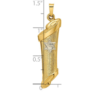 14k Two-tone Gold Hollow Mezuzah and Star Pendant