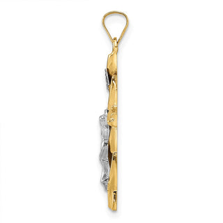 14k Two-tone Gold Polished Hollow INRI Crucifix Twisted Cross Pendant