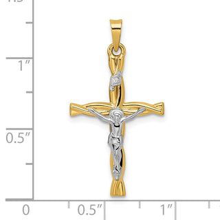 14k Two-tone Gold Polished Hollow INRI Crucifix Twisted Cross Pendant