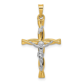 14k Two-tone Gold Polished Hollow INRI Crucifix Twisted Cross Pendant
