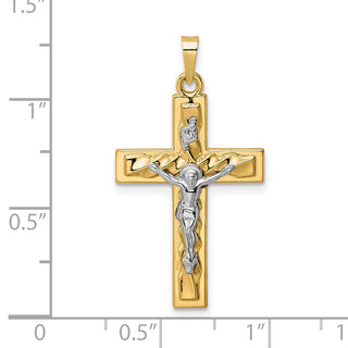 14k Two-tone Gold Polished and Twisted Hollow INRI Crucifix Pendant