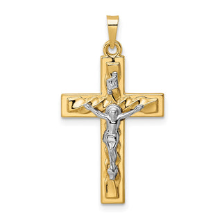14k Two-tone Gold Polished and Twisted Hollow INRI Crucifix Pendant