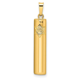 14k Yellow Gold Polished Hollow Mezuzah w/Star of David Pendant
