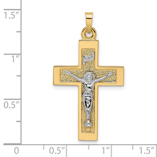 14k Two-tone Gold Polished Solid INRI Crucifix Pendant XR2040