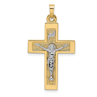 14k Two-tone Gold Polished Solid INRI Crucifix Pendant XR2040