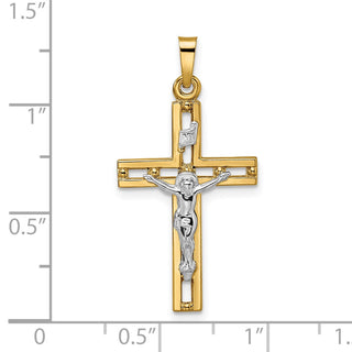 14k Two-tone Gold Polished Solid INRI Crucifix Pendant XR2044